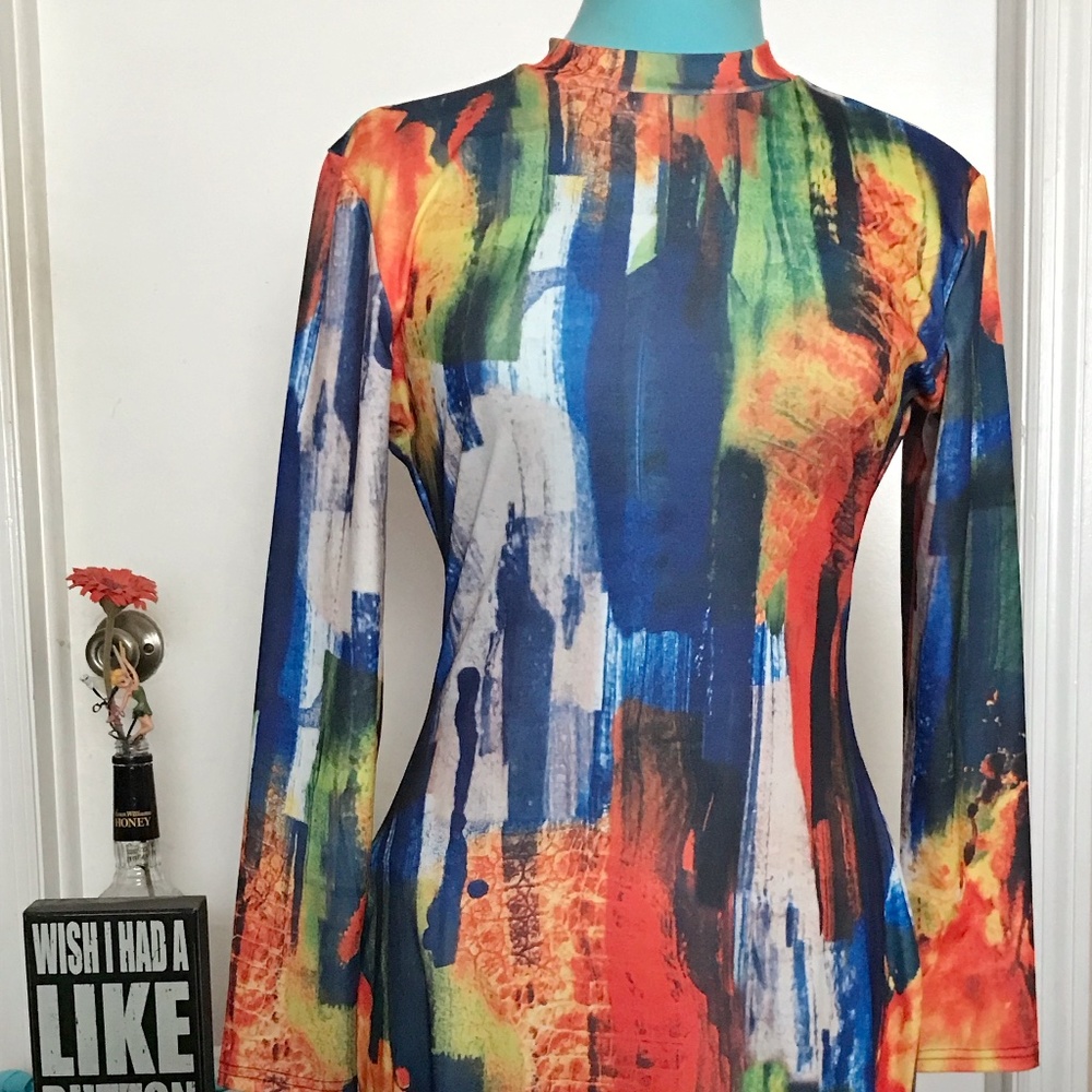 Multicolor Long-sleeved  Bodycon M